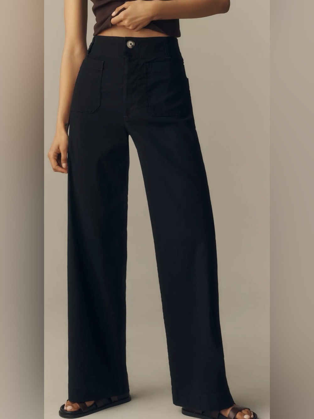 Maeve The Colette Pants Black Wide Leg Full Length High Rise 32 P Magic Fabric